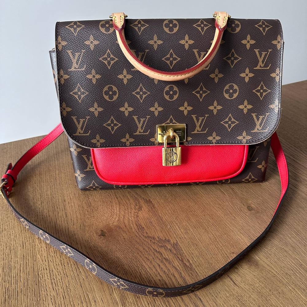 Louis Vuitton Marignan Monogram Canvas Red Leather